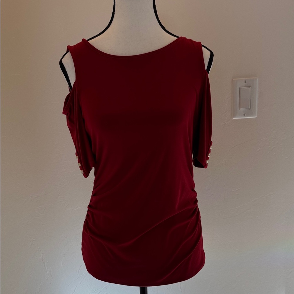 White House Black Market Burgundy Cold Shoulder Blouse